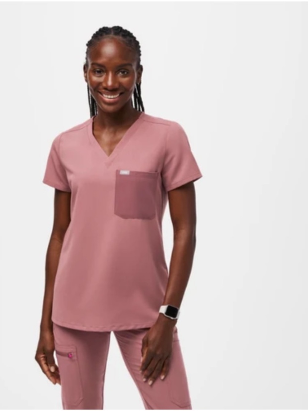 Figs Mauve Catarina Contrast One-Pocket Scrub Top and Bottom - Mauve Size Small